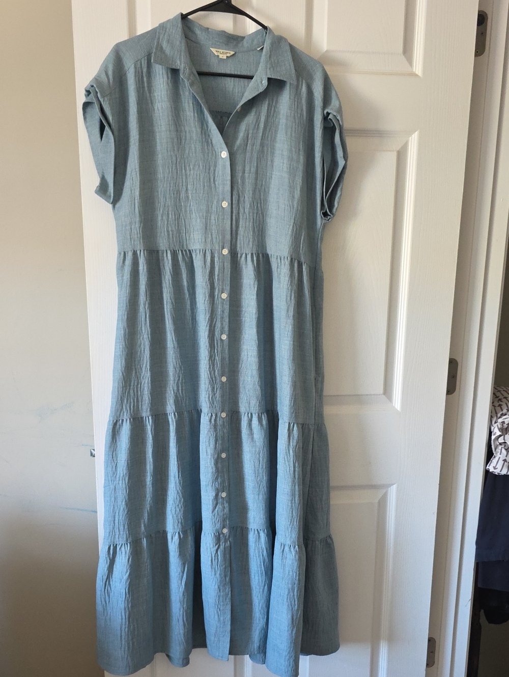 Light Blue Tiered Button-Front Maxi Dress by